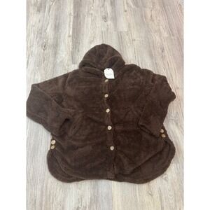 CELLABIE Women's Brown Fuzzy Hooded Cardigan Button Front Size L